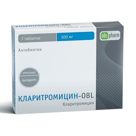 Кларитромицин-OBL таблетки 500 мг, 7 шт.