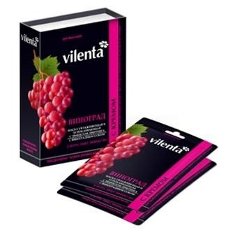 Маска косметическая VILENTA "плацентарно-коллагеновая" успокаивающая и увлажняющая с виноградным соком для лица и шеи