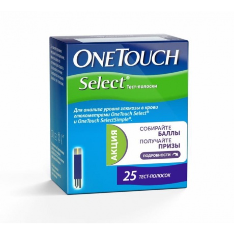 Тест-полоска ONE TOUCH для глюкометра "Оne Touch Select", 25 шт.