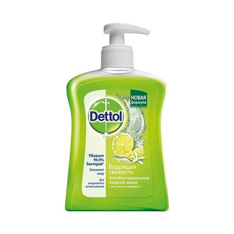 Деттол (Dettol) мыло для рук антибактериальное жидкое "Бодрящая свежесть" с экстрактом грейпфрута 250 мл (дозатор)