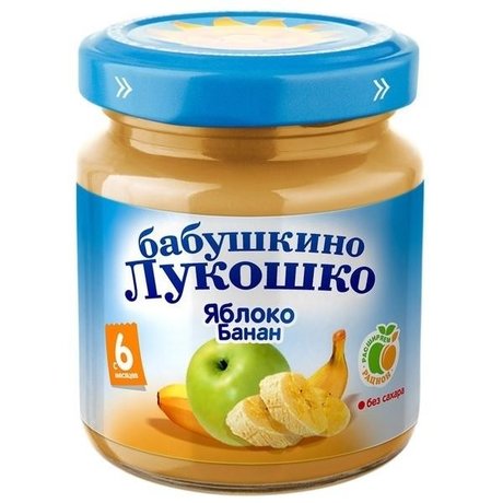 Пюре БАБУШКИНО ЛУКОШКО яблоко/банан (с 6 месяцев), 100г