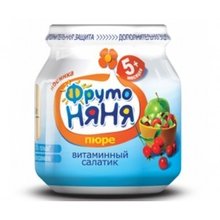 Пюре ФРУТОНЯНЯ яблоко/шиповник/клюква ("Витаминный салатик"), 100г