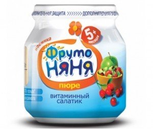 Пюре ФРУТОНЯНЯ яблоко/шиповник/клюква ("Витаминный салатик"), 100г