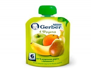 Пюре ГЕРБЕР 4 фрукта, 90 г (мягк. упак.)