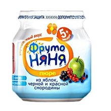 Пюре ФРУТОНЯНЯ яблоко/черная и красная смородина, 90г