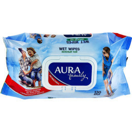Салфетки AURA влажные антибактериальные для всей семьи, 120 шт.