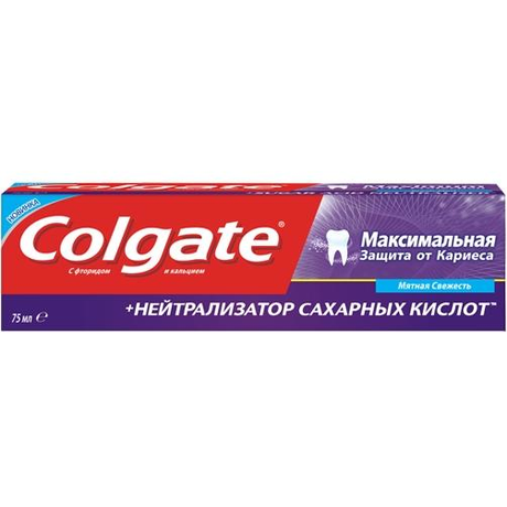 Зубная паста COLGATE Максимальная защита от кариеса + нейтрализатор сахарных кислот, 75мл