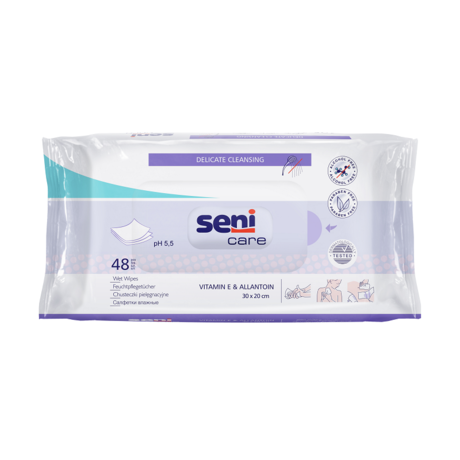 Салфетки SENI CARE влажные для ухода за больными,  витамин Е и аллантоин,  48 шт.