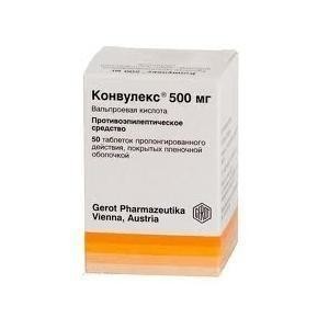 Конвулекс таблетки пролонгированного действия 500 мг, 50 шт.