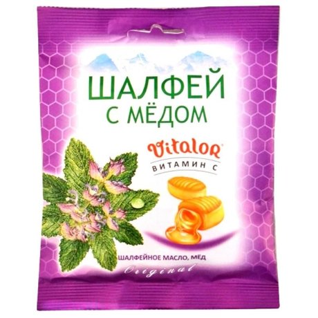 Виталор карамель леденцовая Шалфей и мед с витамином С, 60г