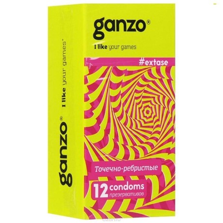 Презерватив GANZO Extase, 12  шт.  (точечные и ребристые анатомической формы)