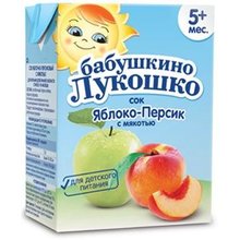 Сок БАБУШКИНО ЛУКОШКО яблоко/персик с мякотью (с 5 мес.) 200мл