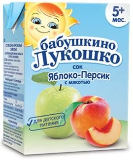 Сок БАБУШКИНО ЛУКОШКО яблоко/персик с мякотью (с 5 мес.) 200мл