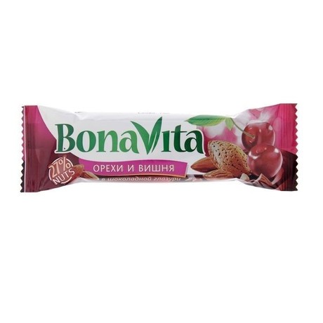 Батончики BONA VITA (Бона Вита) орех в шоколад. глазури  (вишня) 35г