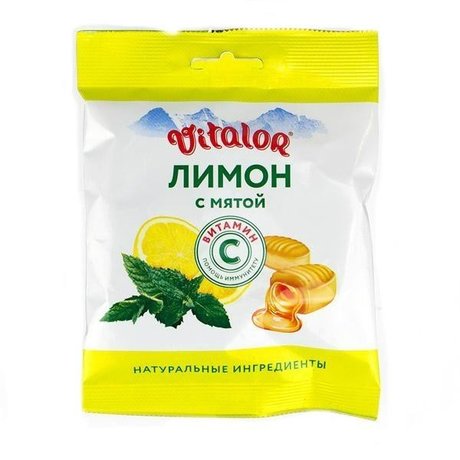 Виталор карамель леденцовая Лимон с мятой с витамином С, 60г