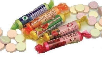 Аскорбиновая кислота с глюкозой гленвитол таблетки 25мг, 10 шт. (клубника)