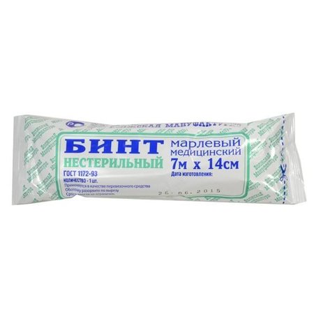 Бинт HELP марлевый нестерильный 7м х 14см (инд. уп.) (36г/кв.м)
