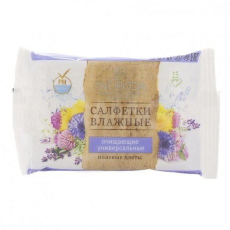 Салфетки СВОБОДА Полевые цветы влажные, 15 шт.