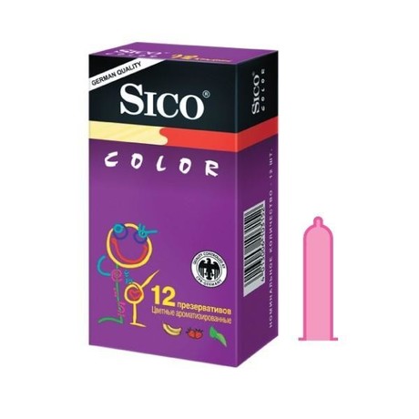 Презерватив SICO, 12 шт.  Color (ароматизир. цветные, фиолет. уп.)