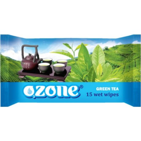 Салфетки OZONE влажные аромат Зеленого чая, 15 шт.