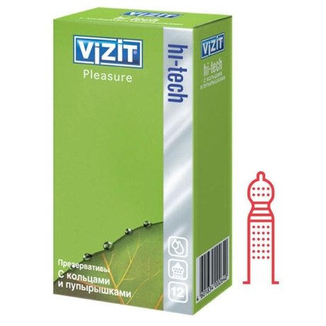 Презерватив VIZIT Hi-Tech Pleasure (контурные с точечным и кольцевым рифлением),  12 шт.