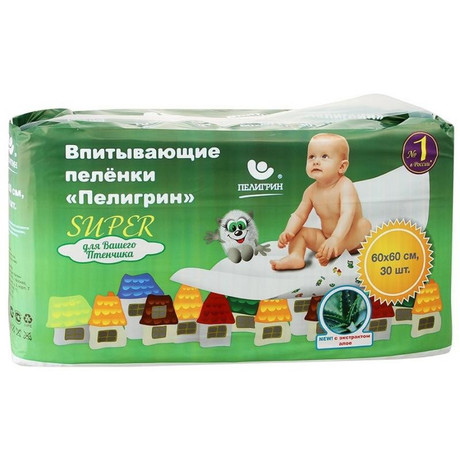 Пеленка ПЕЛИГРИН Супер впитывающие 60 х 60, 30 шт.