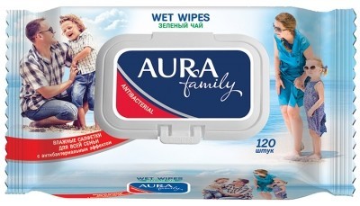 Салфетки AURA Family влажные антибактериальные, 120 шт.