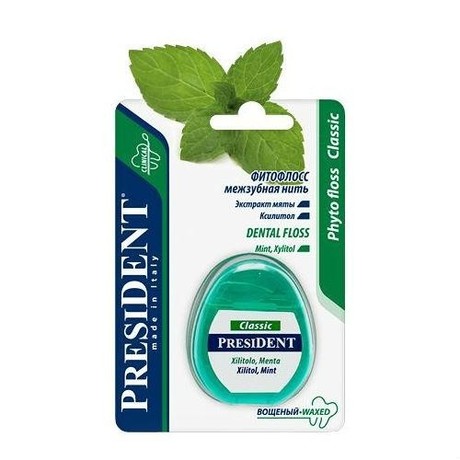 Зубная нить ПРЕЗИДЕНТ флосс Мятный невощеный 15 м (арт. 132)