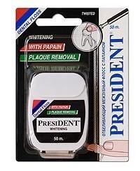 Зубная нить ПРЕЗИДЕНТ флосс Отбеливающий с папаином 50 м (арт. 134)