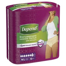 Подгузники-трусики для взрослых DEPEND женские разм. M/L, 10 шт.