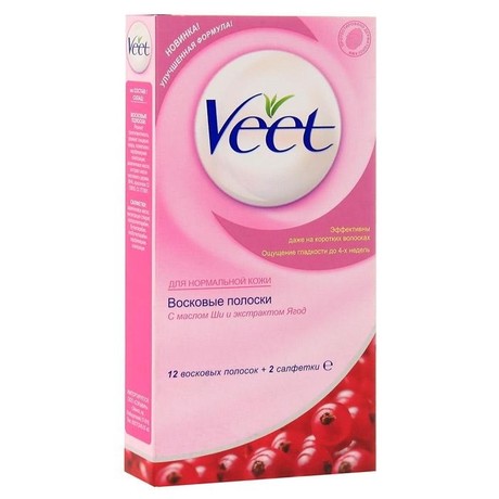 VEET восковые полоски для депиляции для нормальной кожи с маслом ши и экстрактом ягод 12 шт.  + 2 салфетки