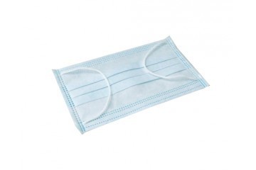 Маска медицинская трехслойная на резинках с фиксатором, 50 шт.   голубая