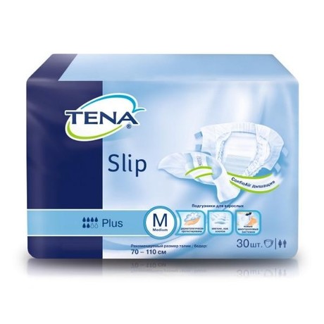 Подгузники для взрослых TENA Slip Plus Medium (70-110 см, 1840 мл), 30 шт.