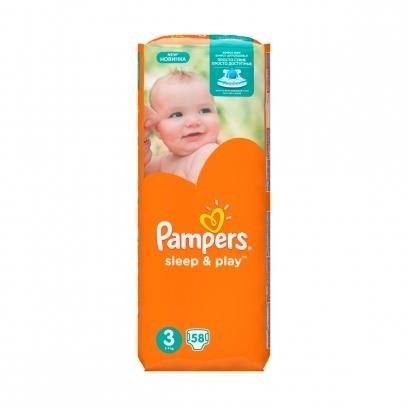 Подгузники PAMPERS Sleep & Play Midi (4-9кг), 58 шт.