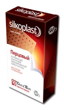 Лейкопластырь перцовый SILKOPLAST 10см x 18см,  50 шт.  (ткан. основа)