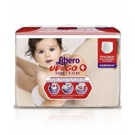 Подгузники-трусики LIBERO Up&Go Maxi (7-11 кг), 32 шт.