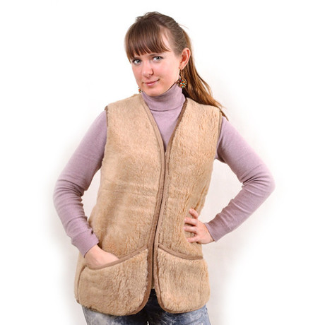 Жилет меховой двусторонний овечья шерсть (арт. 121) разм. 42-44 (бежевый) с карманами
