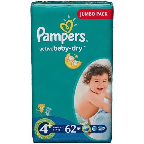Подгузники PAMPERS Active baby Maxi Plus (9-16кг), 62 шт.