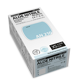 Перчатки смотровые нестерильные  разм. S (нитриловые текстурированные неопудренные MANUAL AN210 с эктрактом алоэ), 50 пар  зеленые
