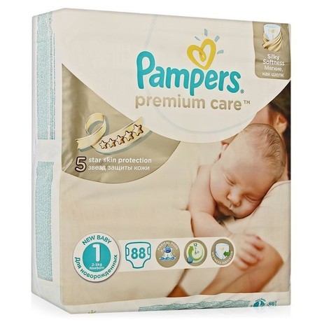 Подгузники PAMPERS Premium Care NewBorn (2-5кг), 88 кг.