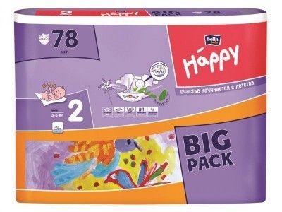 Подгузники BELLA HAPPY midi (3-6кг), 78 шт.