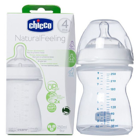 Бутылочка детская CHICCO Natural Feeling силиконовая соска с флексорами 250 мл (с 4 мес.) (арт. 310205014)