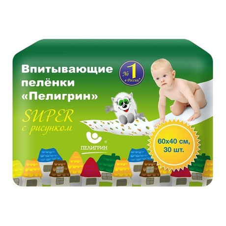 Пеленка ПЕЛИГРИН Супер впитывающие 40 х 60, 30 шт.