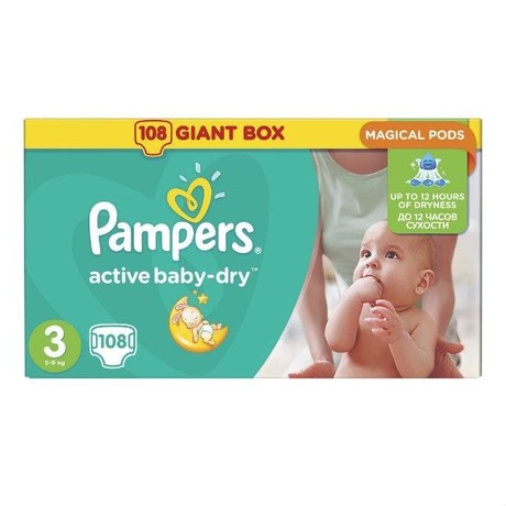 Подгузники PAMPERS Active baby Midi (4-9кг), 108 шт.