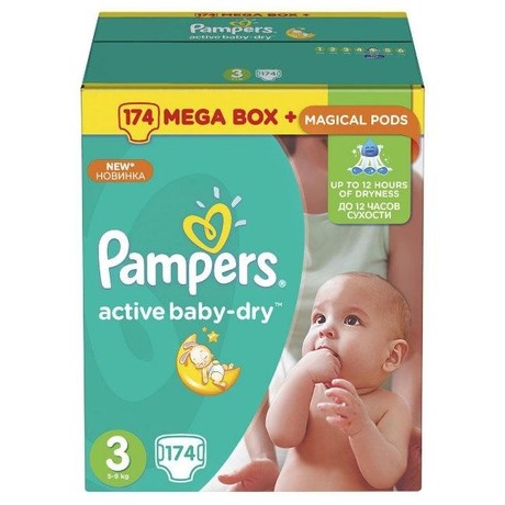 Подгузники PAMPERS Active baby Midi (5-9кг), 174 шт.