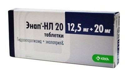 Энап-HЛ 20 таблетки 20/12,5 мг, 60 шт.