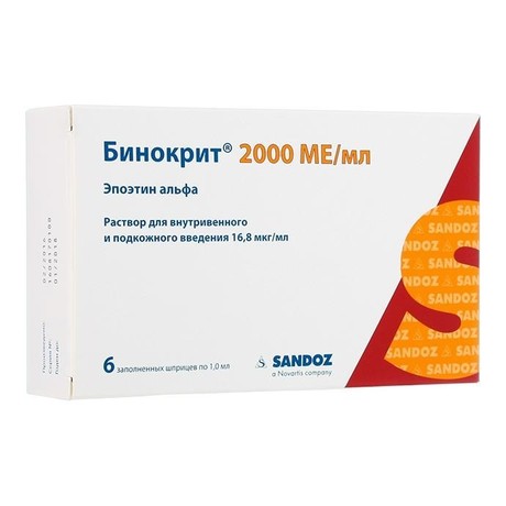 Бинокрит шприц (раствор для внутривенного и подкожного введения) 2000 МЕ/1мл, 6 шт.