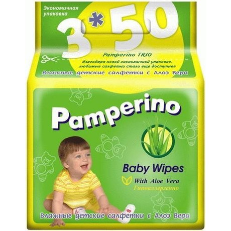 Салфетки детские ПАМПЕРИНО Trio влажные с алоэ вера, 50 шт.  х 3