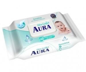 Салфетки  влажные Аура Ultra Comfort с крышкой детские с экстрактом алоэ и вит Е 100 шт.