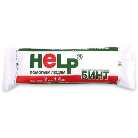 Бинт HELP марлевый нестерильный 7м х 14см (инд. уп.) 